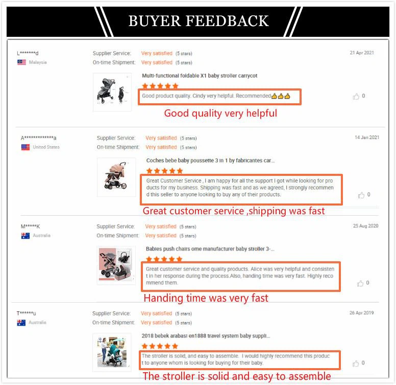 Customer comments on stroller